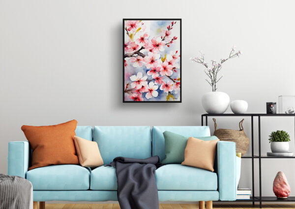 watercolour botanical print flowers sakura cherry blossom living room