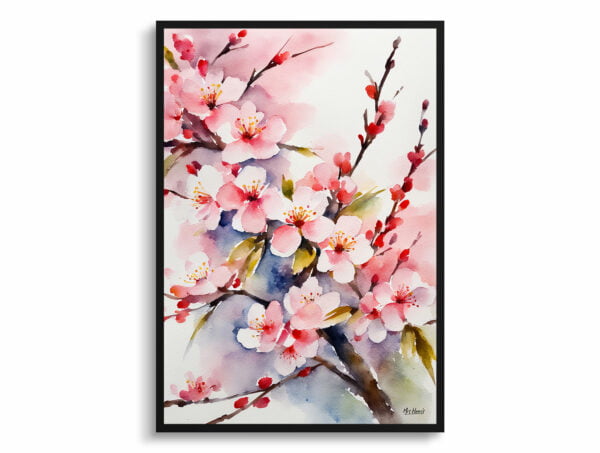 watercolour botanical print flowers sakura cherry blossom minimalist front view