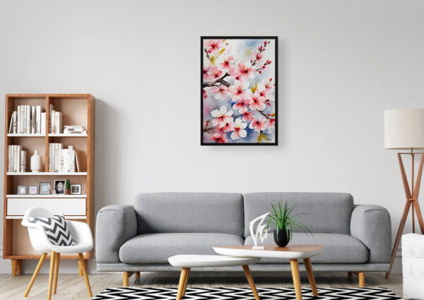 watercolour botanical print flowers sakura cherry blossom office