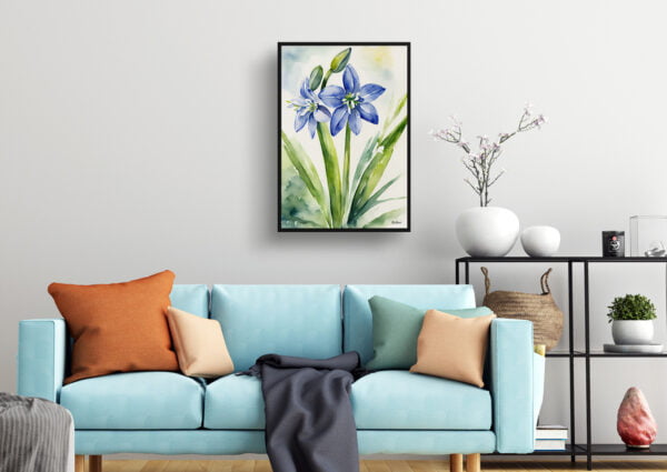 watercolour botanical print flowers scilla bifolia living room