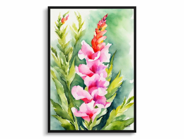 watercolour botanical print flowers snapdragon front view