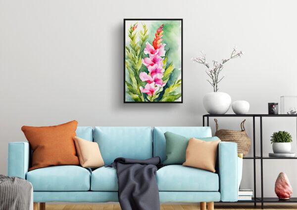 watercolour botanical print flowers snapdragon living room