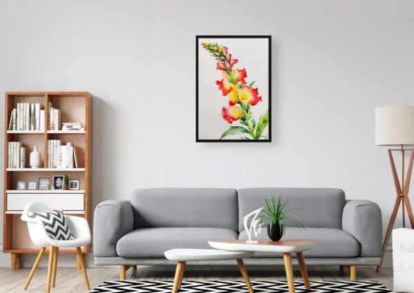 watercolour botanical print flowers snapdragon minimalist office