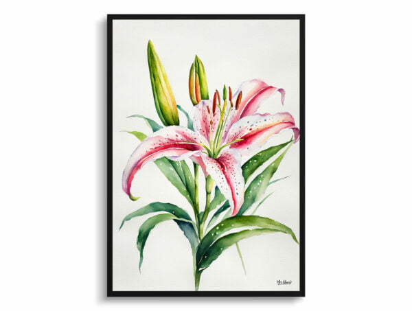 watercolour botanical print flowers stargazer lily minimalist front view