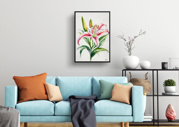 watercolour botanical print flowers stargazer lily minimalist living room