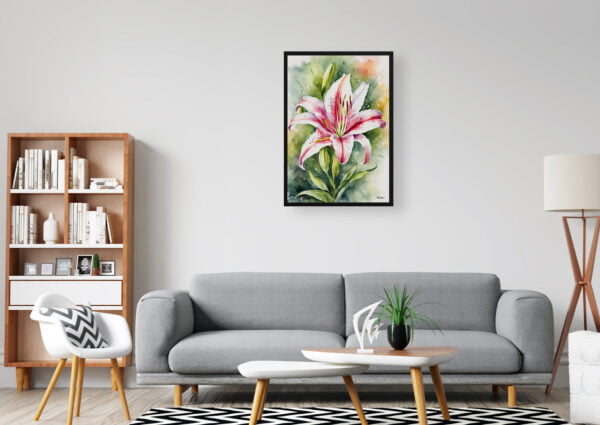 watercolour botanical print flowers stargazer lily office