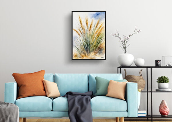 watercolour botanical print flowers stipa ichu peruvian feather grass living room