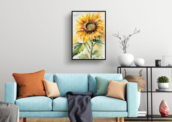 watercolour botanical print flowers sunflower living room