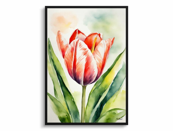 watercolour botanical print flowers tulipa salmon impression front view