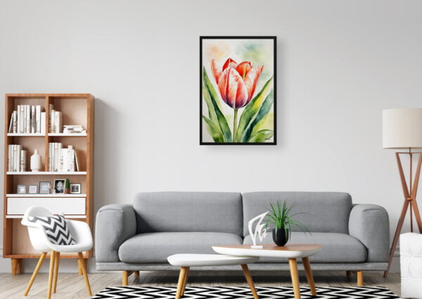 watercolour botanical print flowers tulipa salmon impression office