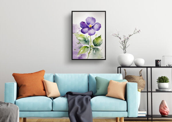 watercolour botanical print flowers violet living room