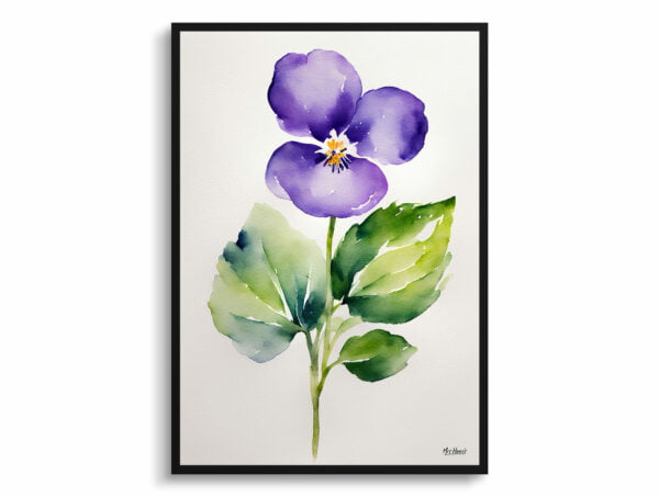 Violet Watercolour Botanical Art Print - Viola Odorata Minimalist Framed Plant Wall Art