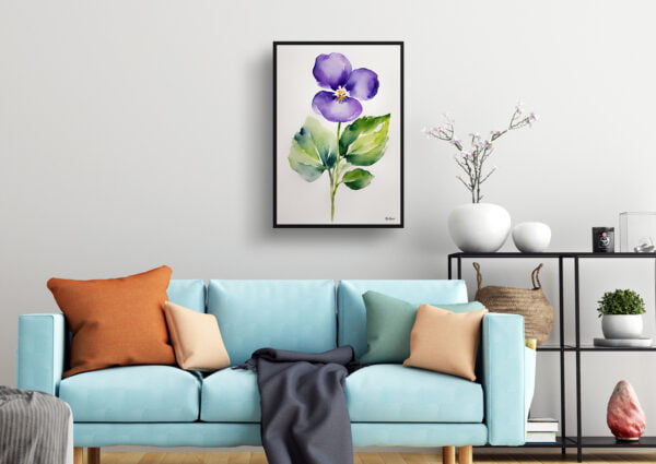 Violet Watercolour Botanical Art Print - Viola Odorata Minimalist Framed Plant Wall Art - Image 2