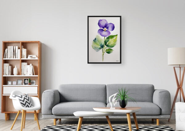 Violet Watercolour Botanical Art Print - Viola Odorata Minimalist Framed Plant Wall Art - Image 3