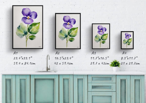 Violet Watercolour Botanical Art Print - Viola Odorata Minimalist Framed Plant Wall Art - Image 4