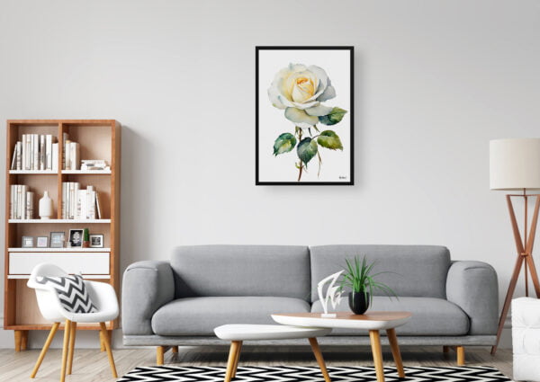 watercolour botanical print flowers white rose minimalist office