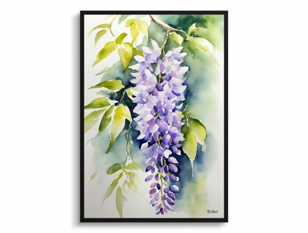 watercolour botanical print flowers wisteria x valderi front view