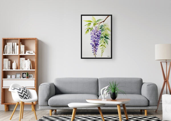 watercolour botanical print flowers wisteria x valderi minimalist office