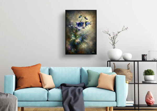 oil whimsical flowers bellflowercampanula living room