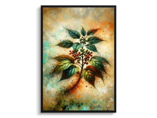 Big Leaved Pepper Vine (Ampelopsis megalophylla) Oil Painting Style Art Print - Whimsical Painting Framed Plant Wall Art