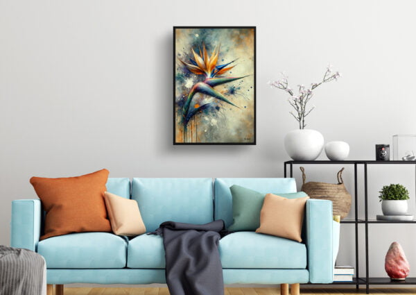 oil whimsical flowers bird of paradisestrelitzia living room