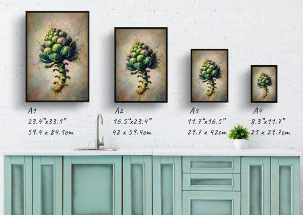 oil whimsical flowers brassica oleraceabrussel sprouts print size comparison