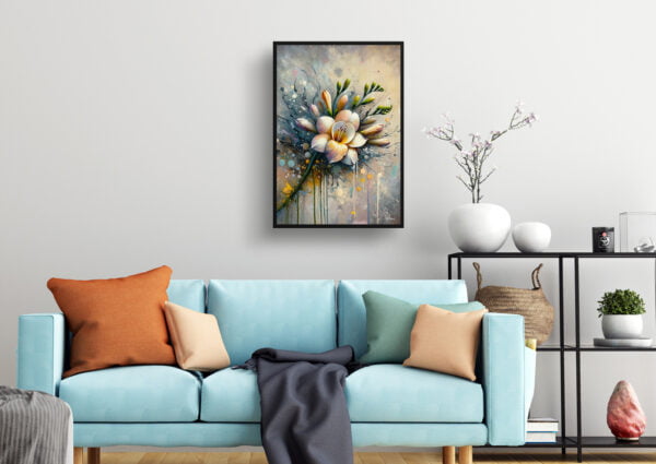 oil whimsical flowers cape cowslipfreesia living room