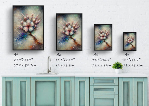 oil whimsical flowers cherry blossomsakura print size comparison