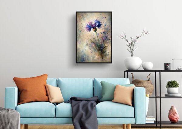 oil whimsical flowers cornflowercentaurea cyanus living room