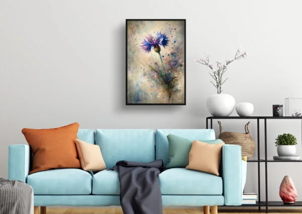 Cornflower (Centaurea cyanus) Oil Painting Style Art Print - Whimsical Painting Framed Plant Wall Art - Image 2