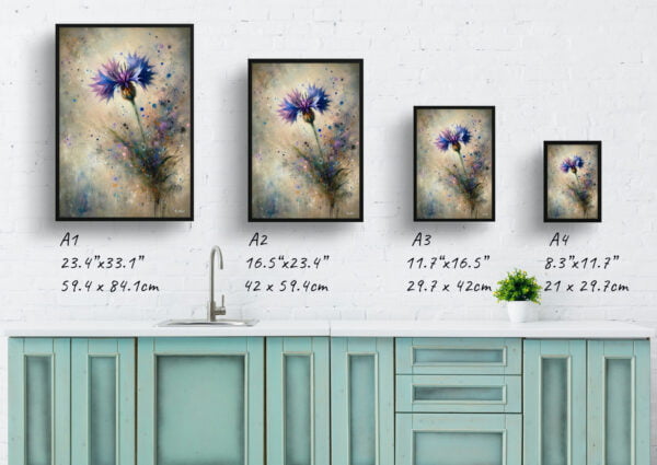 oil whimsical flowers cornflowercentaurea cyanus print size comparison