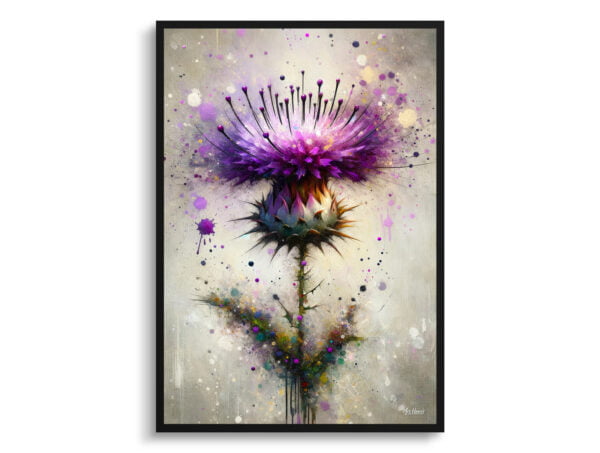 Cotton thistle (Onopordum) Oil Painting Style Art Print - Whimsical Painting Framed Plant Wall Art