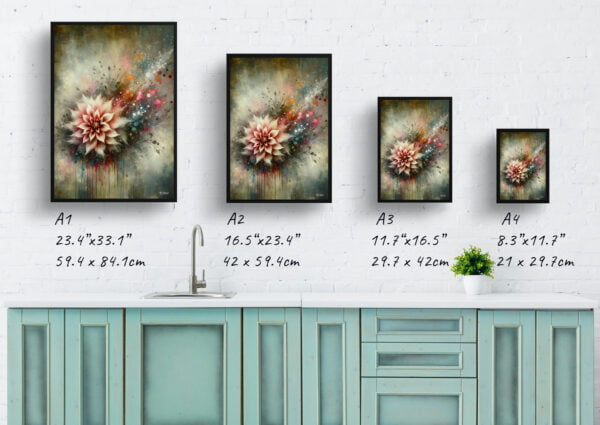 oil whimsical flowers dahliaasteraceae print size comparison