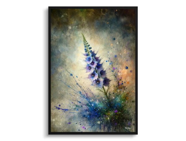 oil whimsical flowers delphiniumlarkspur front view