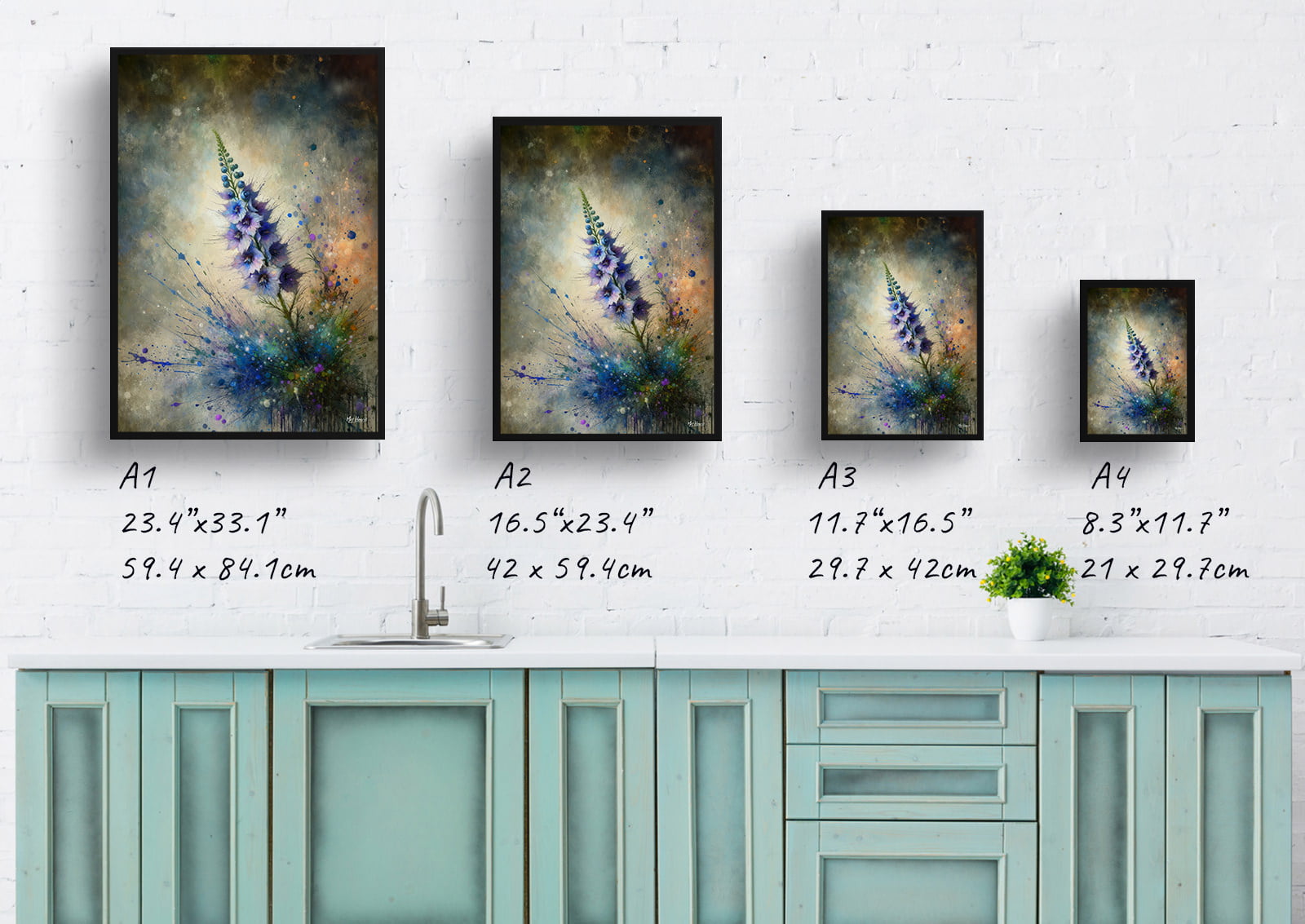 Delphinium (Larkspur) Oil Painting Style Art Print - Whimsical Painting  Framed Plant Wall Art