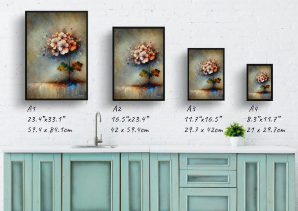 oil whimsical flowers geraniumpelargoniums print size comparison