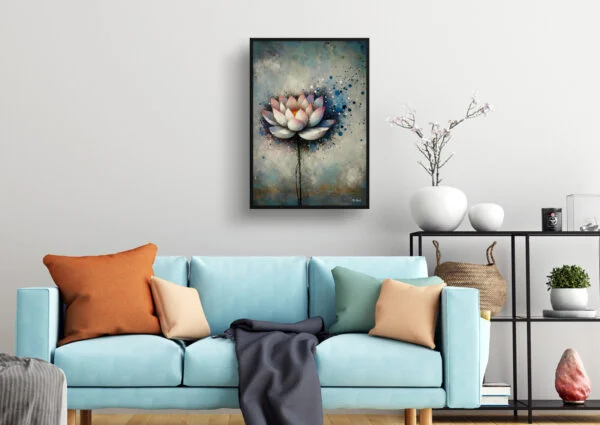 Lotus (Nelumbo nucifera) Oil Painting Style Art Print - Whimsical Painting Framed Plant Wall Art - Image 2