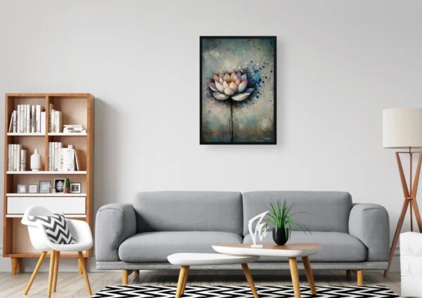 Lotus (Nelumbo nucifera) Oil Painting Style Art Print - Whimsical Painting Framed Plant Wall Art - Image 3