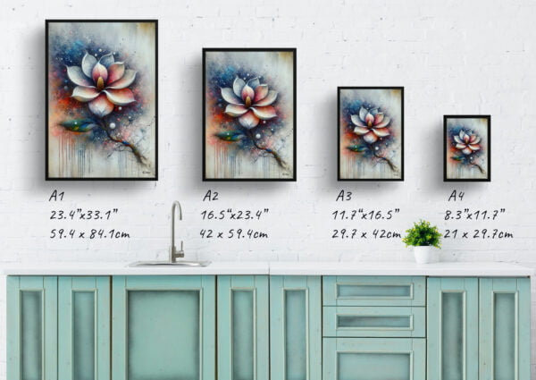 oil whimsical flowers magnoliagrandiflora print size comparison