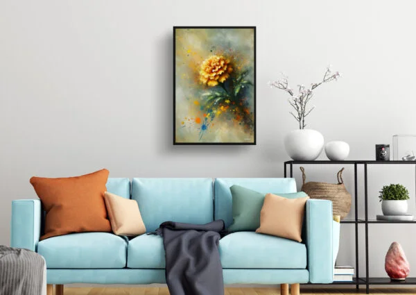 Marigold (Tagetes) Oil Painting Style Art Print - Whimsical Painting Framed Plant Wall Art - Image 2