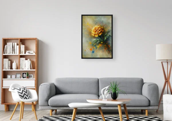 Marigold (Tagetes) Oil Painting Style Art Print - Whimsical Painting Framed Plant Wall Art - Image 3