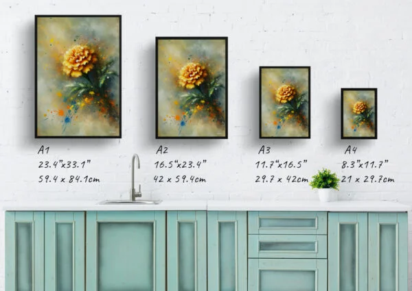 Marigold (Tagetes) Oil Painting Style Art Print - Whimsical Painting Framed Plant Wall Art - Image 4