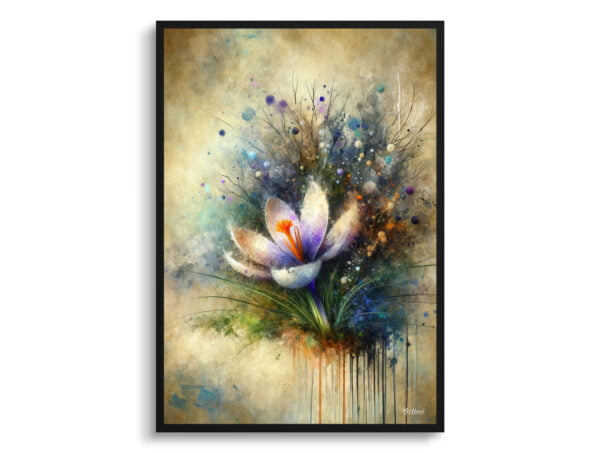 oil whimsical flowers meadow saffroncrocus front view