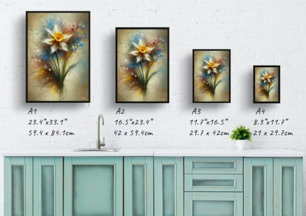 oil whimsical flowers narcissus jonquildaffodil print size comparison