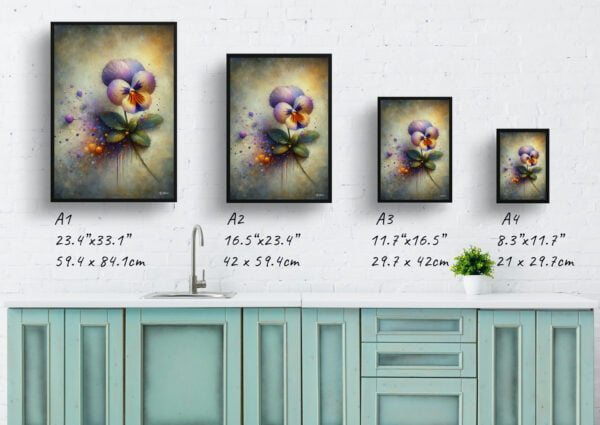 oil whimsical flowers pansyviola x wittrockiana print size comparison