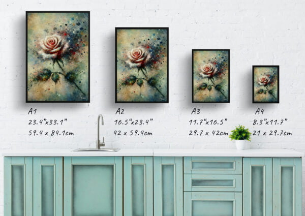 oil whimsical flowers roserosa print size comparison