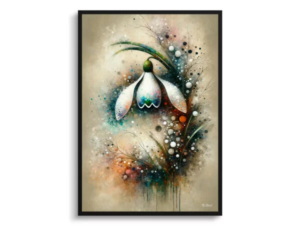 Snowdrop (Galanthus) Oil Painting Style Art Print - Whimsical Painting Framed Plant Wall Art