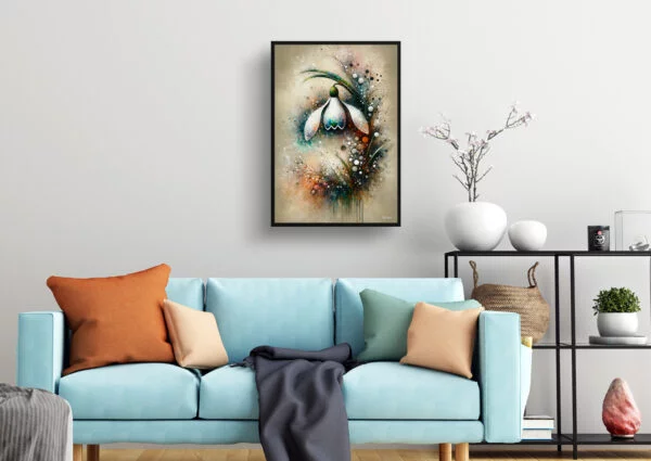 Snowdrop (Galanthus) Oil Painting Style Art Print - Whimsical Painting Framed Plant Wall Art - Image 2