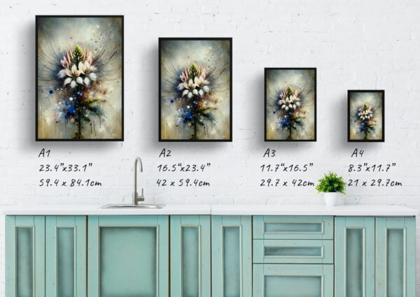 oil whimsical flowers spider flowercleome print size comparison