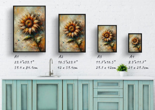 oil whimsical flowers sunflowerhelianthus annuus print size comparison